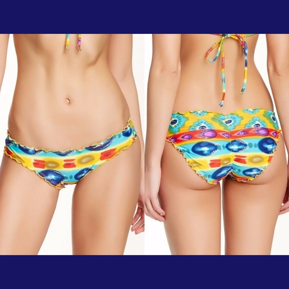 NWT Luli Fama Ocho Rios Ruched Bikini Bottom in Yellow [SZ XS‎ ] - Picture 1 of 3